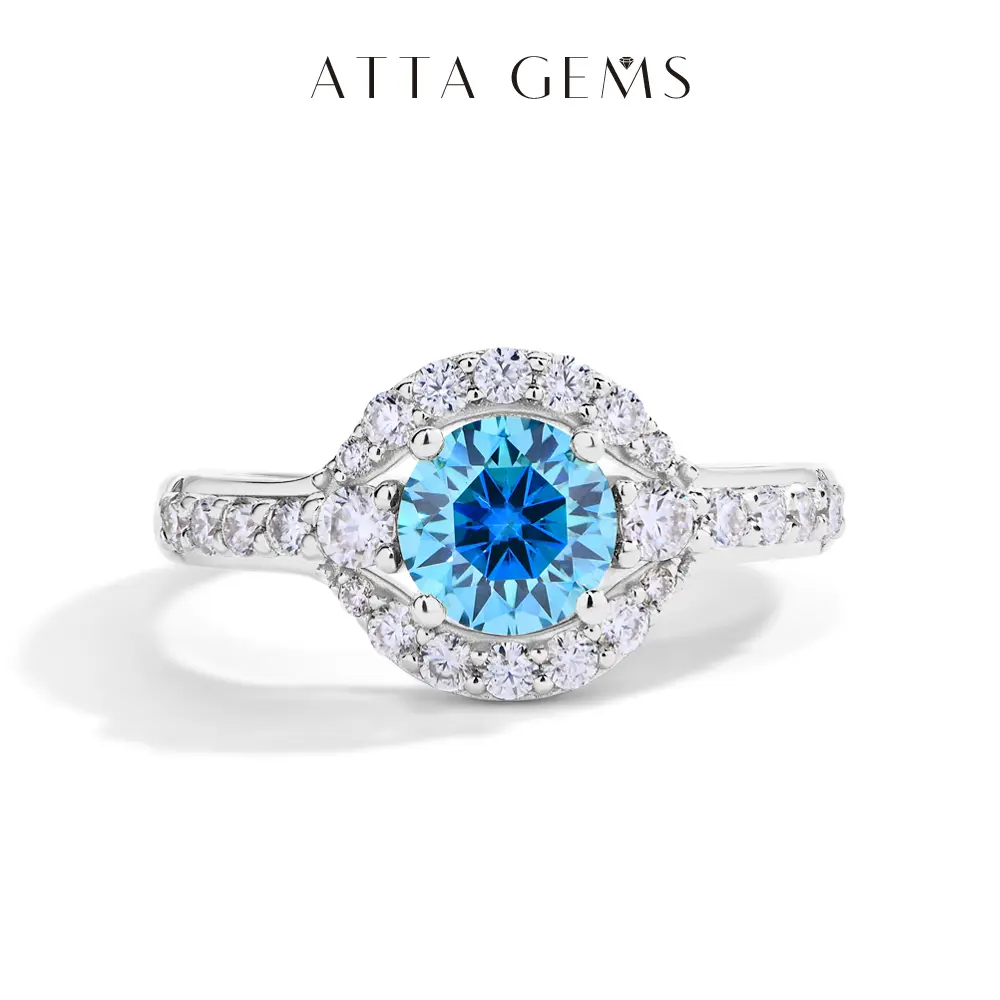 Women's Halo Bridal Ring, 1CT Brilliant Cut Artificial Moissanite Statement Band for Engagement with Colorful Gemstones, D Color VVS1, Artificial Gemstone Ring, Bridal Rings
