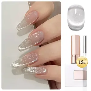 0.5 OZ Cat Eye Gel Polish with Magnet 15ML Holographic Glitter Shimmer Translucent Jelly Color Magnetic Nail Polish Salon DIY at Home