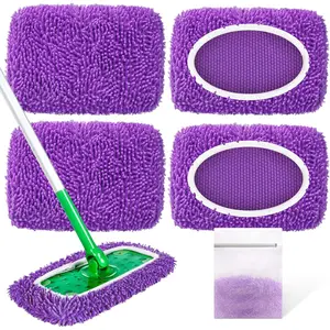 Mop Pads Compatible with  Sweeper Mop - Microfiber Dry Sweeping Cloths & Washable Wet Pads Refill Chenille Wet Mopping Cloths for Use   Sealed Floors Cleaning(Mop is not Included)