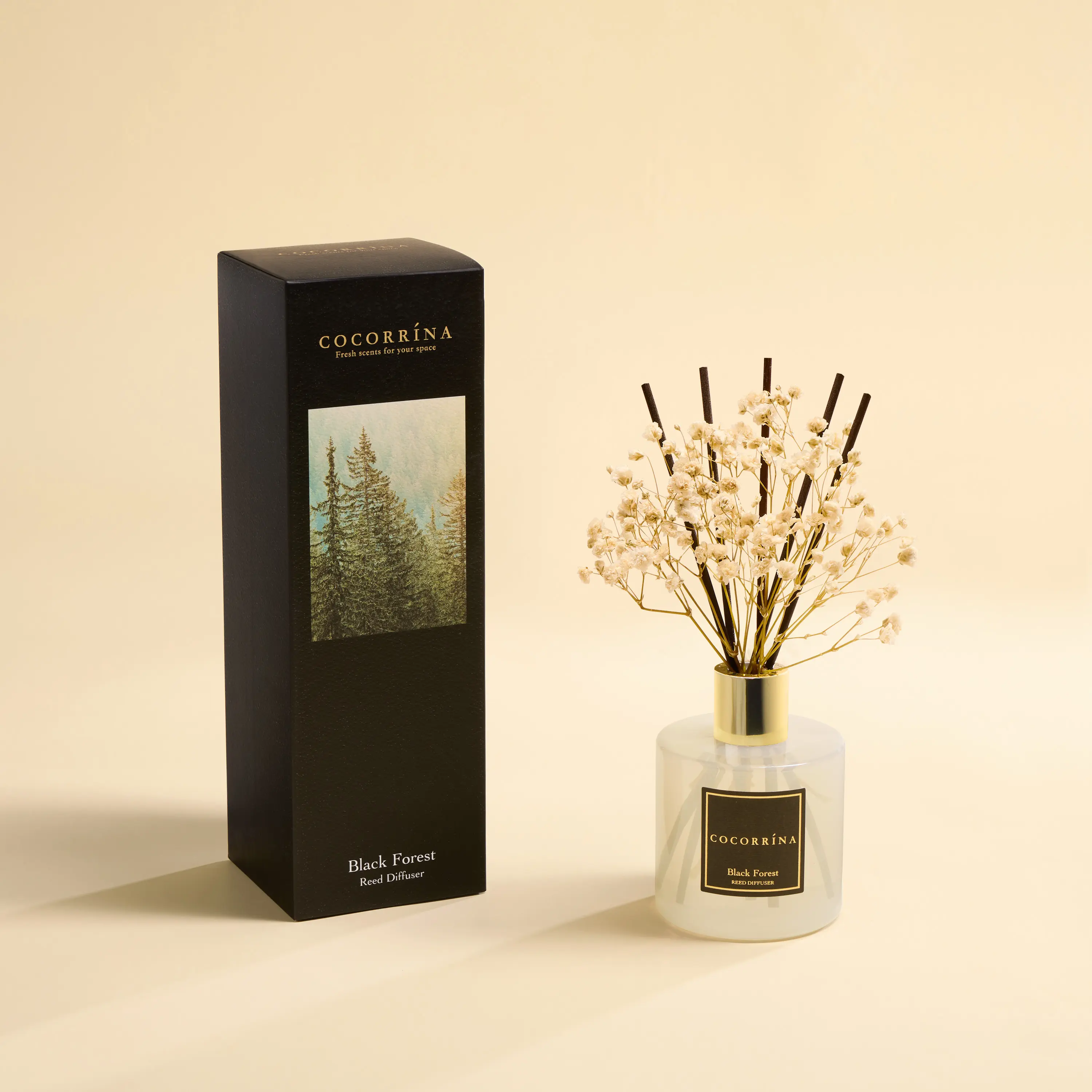 Cocorrína Reed Diffuser Sets, 6.7 fl oz. Black Forest Diffuser with Sticks Home Fragrance Reed Diffuser for Bathroom Shelf Decor
