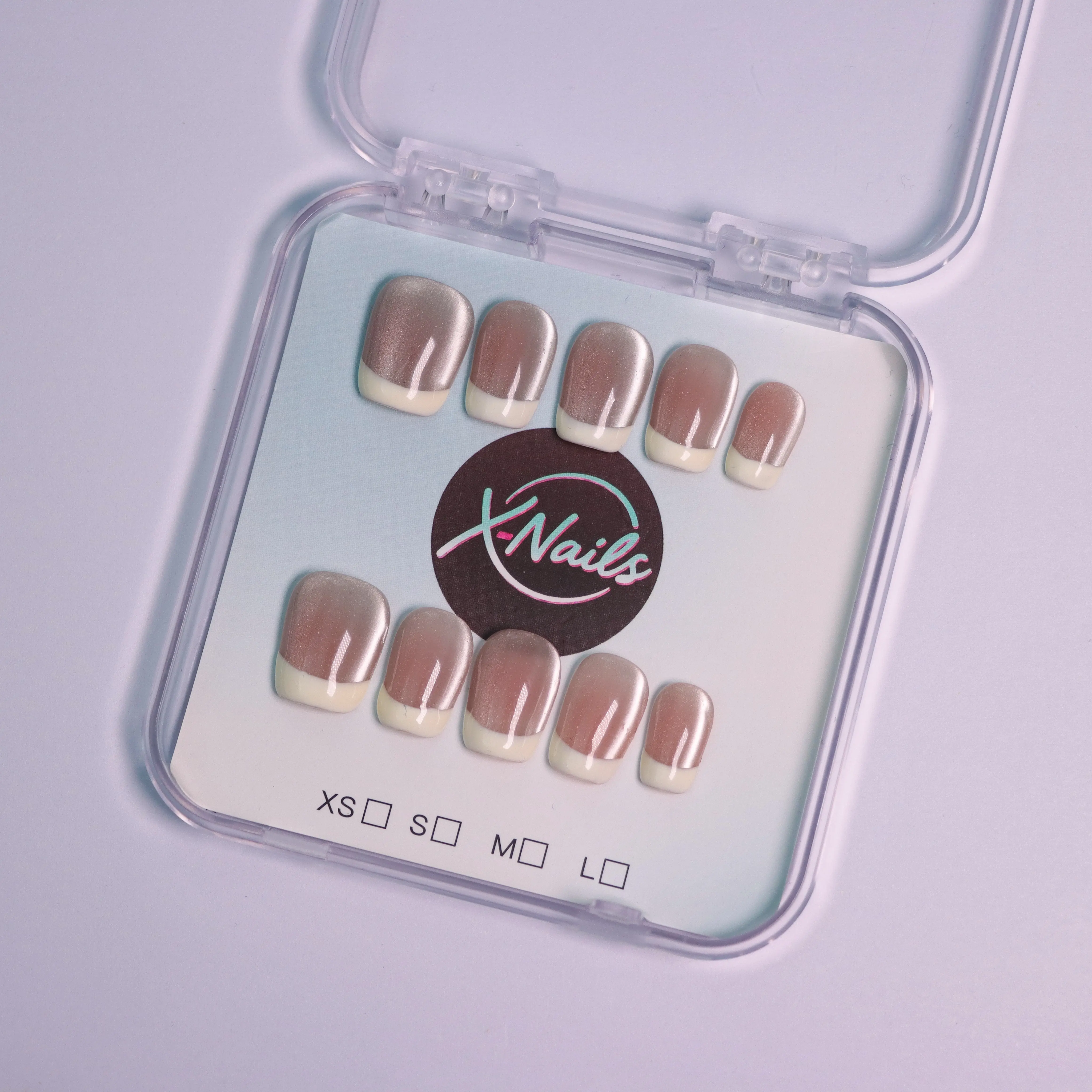xnails Press-On Nails, 10 PCS Handmade Reusable Tips, Short Square French Look Nail Art Kit with Tools, Size S, Save Money, Handmade Art, Reusable Use, Cost Saving