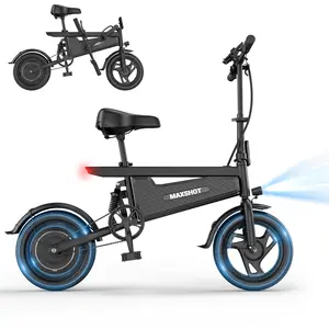 MAXSHOT Electric Bike for Adults, 350W Powerful Motor Up to 22MPH, 48V 5.2Ah Battery 22 Miles Range, Lightweight 14" Commuter Folding E-Bike with Dual Brakes, LCD Display & Pedal Assist