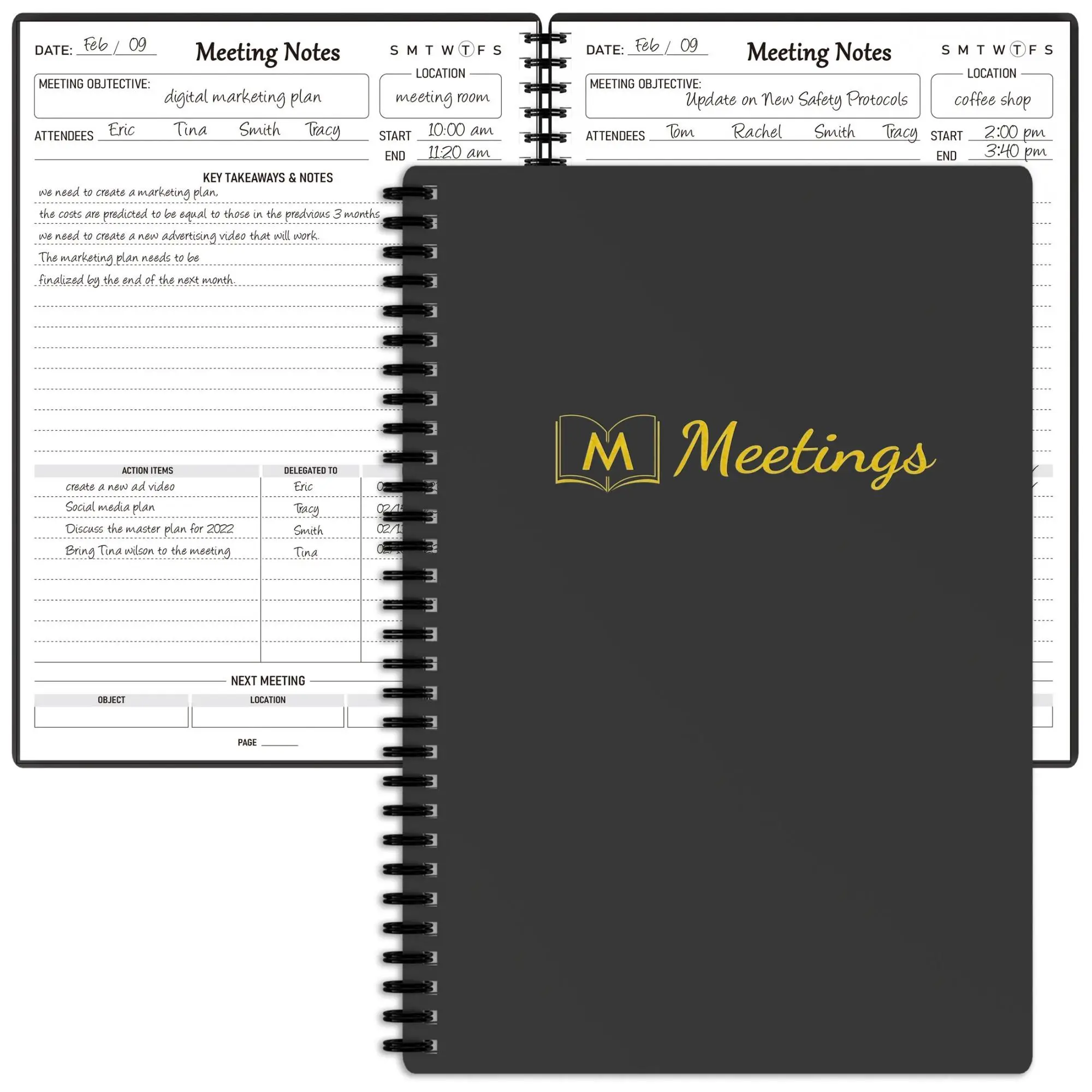 Business Meeting Notebook, 1 Count B5 Agenda Notebook with Insert 140 Pages & Waterproof Cover, Project Plan Notebook For Recording Action Items & Not
