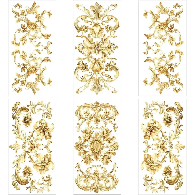 Golden Floral Rub on Transfers for Craft, 6 Sheets Retro Pattern Furniture Transfer Decal Stickers Rub on Stickers for Drawer Cabinet Ceramic Scrapbooking Crafts Decorative, 6"x12"
