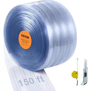 VEVOR Strip Curtain, 100' Lengthx 12 Widthx 0.12 Thickness, Clear Ribbed PVC Curtain Strip Door Bulk Roll, Plastic Door Strips for Doorway of Supermarket, Garage, Warehouse, Barn, Pet Animal HouseVEVOR Super Brand Day