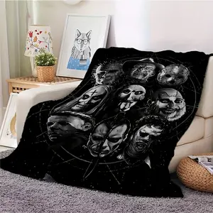 Horror Movie Villain Theme Print Flannel Blanket - Soft, Lightweight and Durable, Suitable for Sofas, Bedrooms, and Offices in All Seasons
