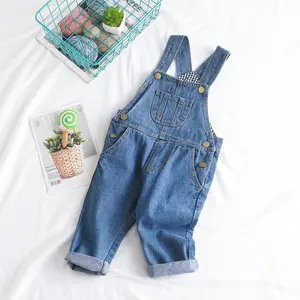 Toddler Boys Girls Denim Overalls, Washed Jean Overall Pants with Bib Pocket, Button Sides & Adjustable Straps