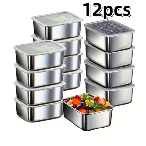 Stainless Steel Food Storage Containers with Plastic Lids, Reusable Stackable Leakproof Kitchen Organizer, Ideal for Fridge Freezer Pantry