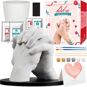Hand Casting Kit, Couples with Practice Kit, Hand Mold Kit for Adults & Kids, Romantic Anniversary Wedding Birthday for Her or Him,Boyfriend Girlfriend Unique Gift Gold Care