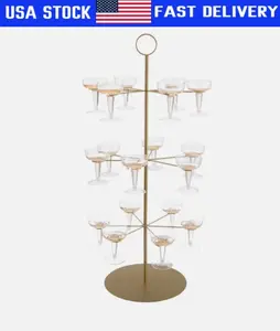 Cocktail Tree Stand 3-Tier Champagne Tower Holds 18 Stemware Glasses, Gold