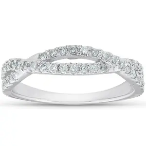 3/8ct Diamond Wedding Ring Womens Infinity Crossover Band 14k White Gold