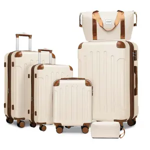 Luggage Sets 6 Piece with Duffel Bags, Hardside Expandable Suitcases with Spinner Wheels TSA Lock, Cream