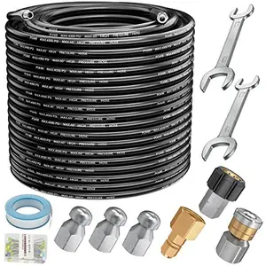 Sewer Jetter Kit for Pressure Washer Jet Drain Cleaner Hose 1/4 Inch NPT with Rotating and Button Nose Sewer Jetting Nozzles Kit 4000 PSI Heavy Duty Cleaning Power Tools