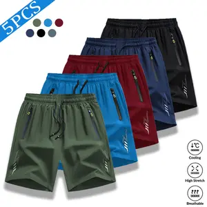 Men’s Slim-Fit Drawstring Quick-Dry Athletic Shorts - Cooling, Breathable, High-Stretch, Zip-Pockets for Gym, Running, Casual Wear; Multicolor Pack,summervibes