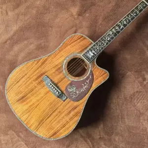 All Koa D45 Acoustic Guitar Ebony Fingerboard with Bone Nut Fully Enclosed Buttons for Studio Recording