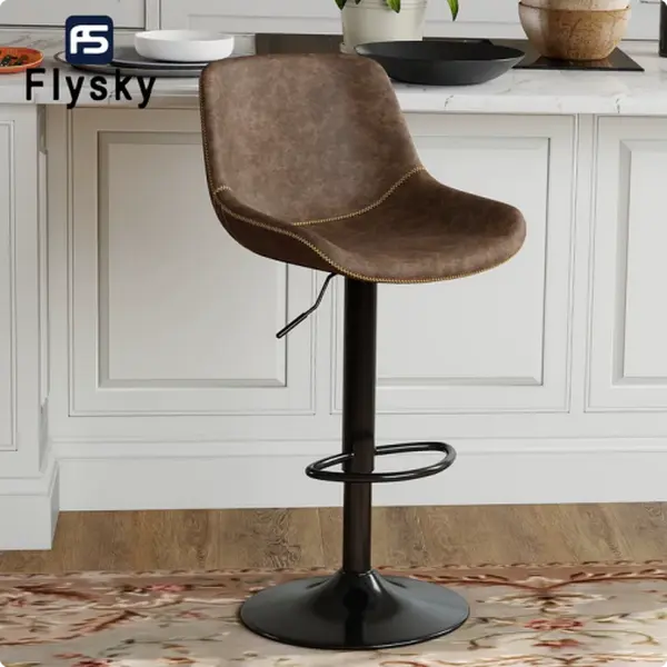 FlySky Sturdy Modern Upholstery Barstools Set - Waterproof Faux Leather Armless Height-Adjustable Swivel Chairs with 360-Degree Rotation, Round Base, Rubber Ring, Footrest for Kitchen Island, Coffee Room (Assembly Required), Furniture