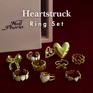 NailPhoria Heartstruck Styling Ring Set – Complete the Look | 10-Piece Gold-Tone Rings