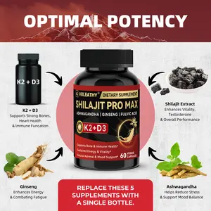 HIILEATHY Optimal Shilajit Pro Max Capsules - With K2 & D3 - Rich in Fulvic Acid & 84+ Minerals - Supports Immunity & Energy - Made in USA