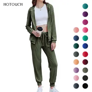 HOTOUCH Women's Velour Tracksuit Set Full Zipper Hoodie Workout Pants Velvet Sweatsuit Jogging Suits Holiday Clothing