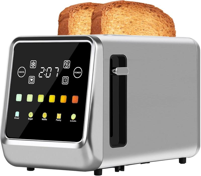 2-Slice Stainless Steel Multifunction Toaster with 120V, Digital Touch Screen, LCD Display, Single Slot Toasting, Memory Function, Digital Panel, Handles Bagels, Bread, and More Kitchen Appliance