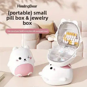 Mini Travel Portable Sealed Five-Compartment Box, Cute Bear Design, Modern Style, Universal Use, Healthcare, Medical Organizer, Vitamin Organizer, Jewellery Storage Container