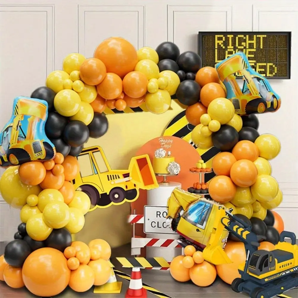 104pcs Latex Balloons, Excavator Theme Kids Party Arch Set, Balloons Arch Kit, Boy Birthday Party Decor, Room Decoration, Scene Setup