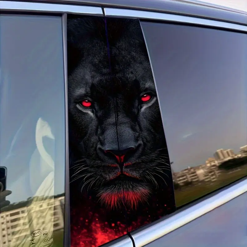 2-Pack Red Eyed Black Lion Pattern Car Decals, Waterproof Self-Adhesive Scratch Resistant Stickers, DIY Automotive Exterior Decor for Car B-Pillar, Fits Glass & Metal Surfaces