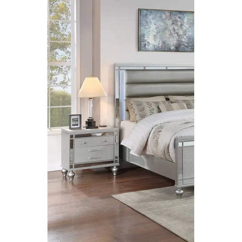 Classic Luxury Look Silver 1pc Nightstand Wooden Bedside Table Drawers w Mirror Glass Panel Bedroom Furniture, side table, bedside furniture, side table with drawers and shelves, suitable for bedrooms and living rooms