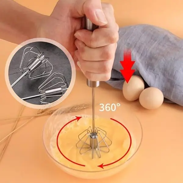 Stainless Steel Semi-Automatic Whisk - Kitchen Utensils Stirrer, 2024 Upgraded Hand Push Kitchen Household Products, 10 Inches Home Egg Mixing Tool for Cooking Preparation (Silver), Rotating Mix