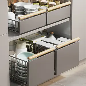Metal Slide Cabinet Organizer, Kitchen & Bathroom No-Hole Pull-Out Storage Rack, Multi-Functional Basket Set, Bathroom Organizing Accessories