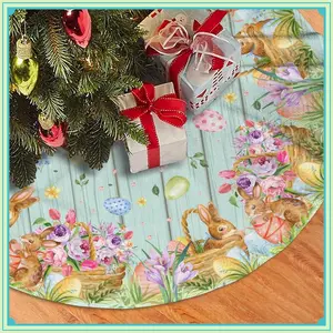 Easter Bunny Eggs Christmas Tree Skirt Rabbit Flowers Funny Tree Mat for Farmhouse Xmas Holiday Party Decorations Indoor Outdoor 36 Inch