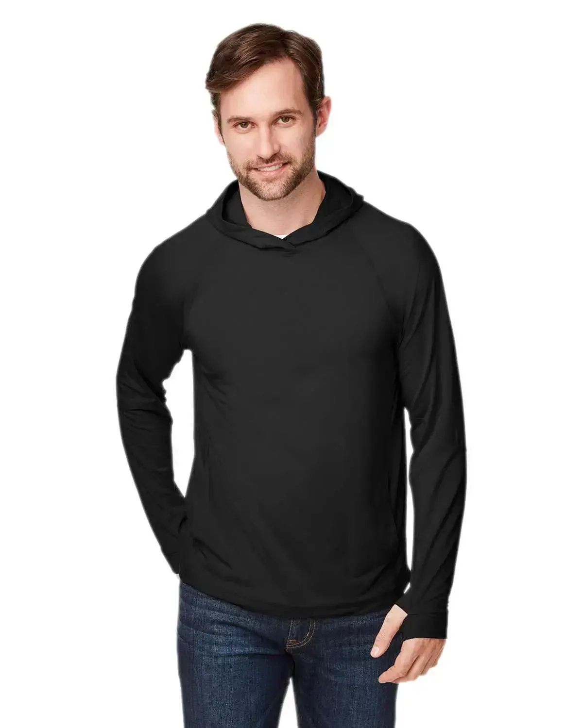 Men's All-Seasons Basic Plain Moisture-Wicking Hoodie - Unisex Fitted Cut, 5.3oz Lyocell-Polyester Blend Stretch Jersey, Thumbholes, 26% Lyocell, Breathable, Machine Washable, Tencel