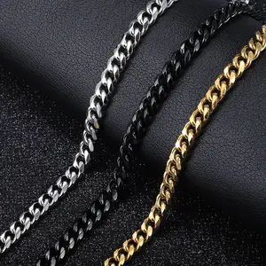 Hermah 3/5/7/9/11mm Cuban Curb Chain Stainless Steel Silvery Necklace Choker for Men Women Daily Jewelry 16-30inch Birthday Anniversary Gift