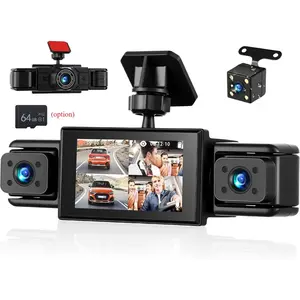 RIMOODY 360° Rotatable 4-Channel Car Dashboard Camera, Automotive Video Recorder, 1080P Front Rear Inside Left Right Recording, 3" IPS Screen, IR Night Vision, Loop Recording, G-Sensor, Parking Assistance, 24H Parking Monitor, Optional 64G TF Card fathers