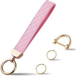 Leather Wristlet Keychain, Car Key Chain Holder with 2 Key Ring and Anti-Lost D Ring, Key Fob Wristband for Women