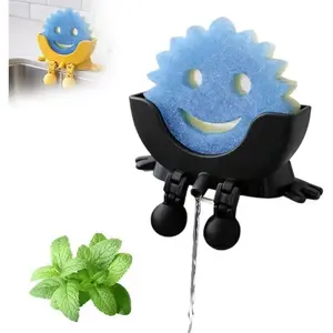 Cute Hanging Sponge Holder with Drainage, 3D Printed Funny Kitchen Sink Sponge Stand, Quick Drying Countertop Organizer, Compatible with Scrub Daddy