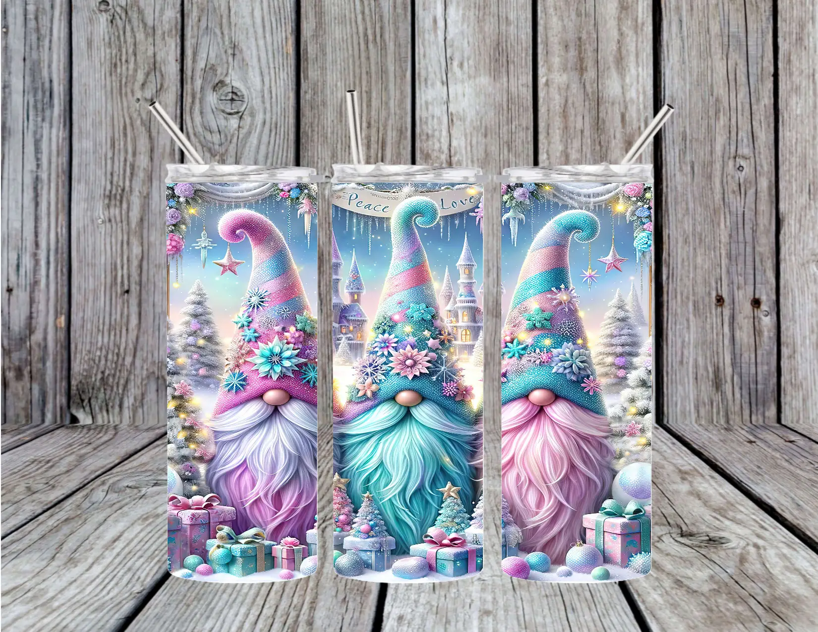 Pastel Christmas Gnomes 20oz Tumbler Drinkware Bottle Lid