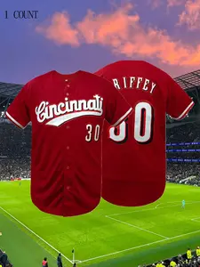 Cincinnati #30 Embroidered Baseball Jersey, V Neck Casual Loose Fit Sportswear, Breathable Button Front, Unisex All Season Wear
