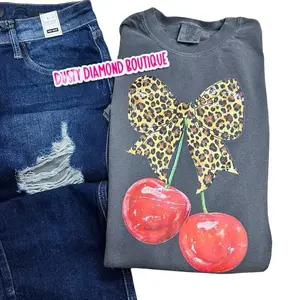 Cherry Cheetah Bow - Comfort Color T Shirt