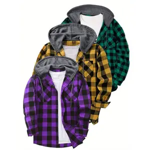 3pcs Men's New York Fashion Trendy Hat Plaid Shirt Hooded Plaid Sweatshirt Flannel Hoodie