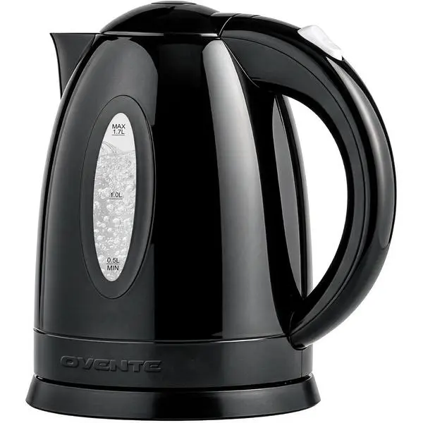 OVENTE Modern 1.7L Electric Tea Kettle, 1100W BPA-Free Water Boiler with Cord Storage, Black KP72B – Quick Boil, Auto Shut-Off, Boil-Dry Protection, 360° Swivel Base, Cordless Serving, Clear-View Window, Removable Filter