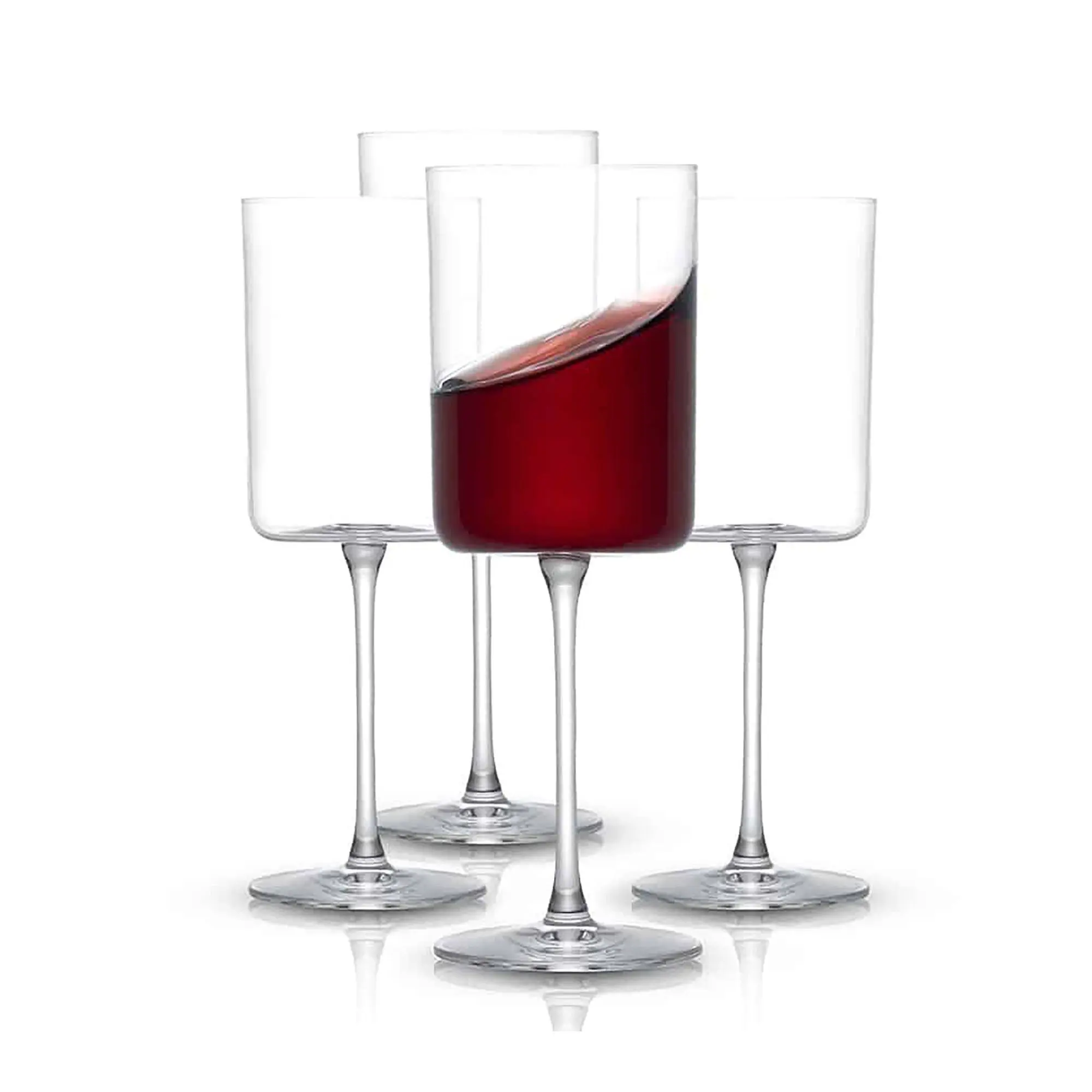 JoyJolt Set of Four Claire Crystal Cylinder RedWine Glasses