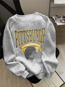 Pittsburgh Football Retro Sweatshirt, 90s Vintage Round Neck Long Sleeve Pullover, Fan Gift, Rugby Lover Present, Casual Loose Fit, Fall & Winter