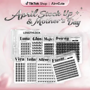 AiryCute One-Size Collection | LengthLock Lash Clusters Luna Glosa Viva Velure Flaunt Bubble 8mm-16mm | 12mm 14mm 16mm Ultra-Dense Waterproof Long-Lasting DIY Lashes For Flawless Look