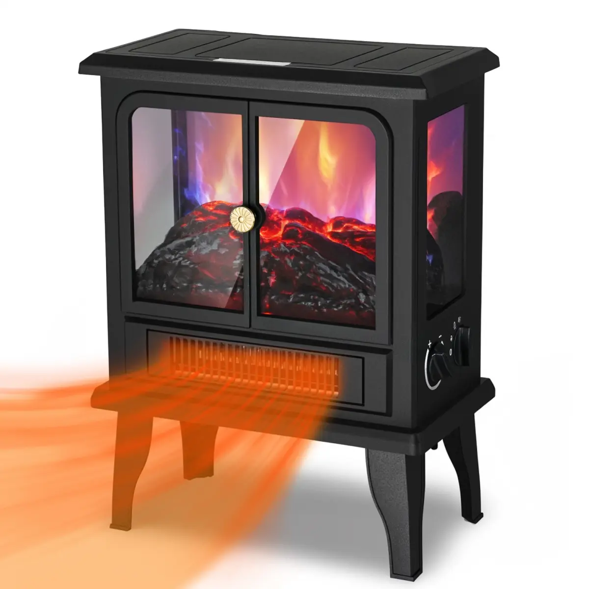 Lifeplus FP201S-T3-A2 1500W Electric Infrared Space Heater - 3-Second Rapid Heating, 3D Flame Fireplace Look, Overheat Guard, Cool-Touch Exterior, 14x8.1x18.9 in, 6.6 lb, Ideal for Bedroom Relaxation & Romantic Mood