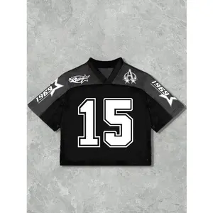 Men's Loose Fit Short Sleeve T-Shirt with V Neck and Number 15 Print, Breathable Sports Jersey for Casual Wear, Stylish Streetwear Top