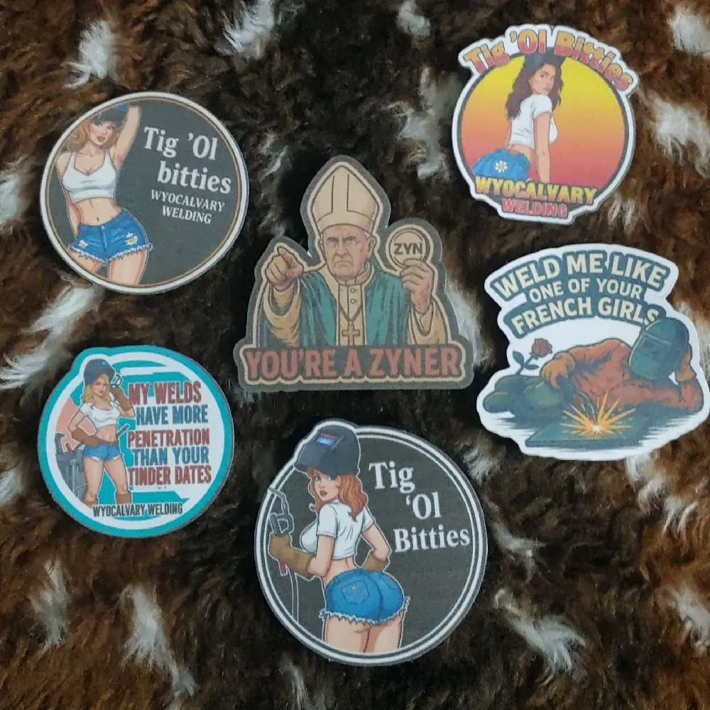 Wyo-Calvary Welding Sticker Pack - Funny Jobsite Stickers for Hard Hats Toolboxes & Laptops with Unique Designs and Humorous Quotes