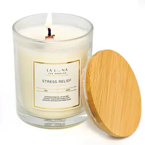 LA LUNA LOS ANGELES  LAVENDER ESSENTIAL OIL INFUSED COCONUT WAY BLEND CANDLE WITH AMETHYST CRYSTALS FOR STRESS RELIEF  HAND POURED IN CALIFORNIA I 10oz I 320ml