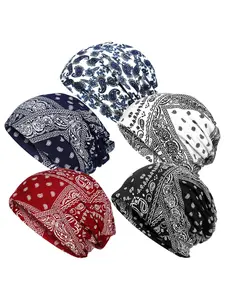 Boho Style Bandana Hat, Casual Trendy Beanie Cap Scarf Headwear Hat, Fashionable Clothes Accessories for Women & Men