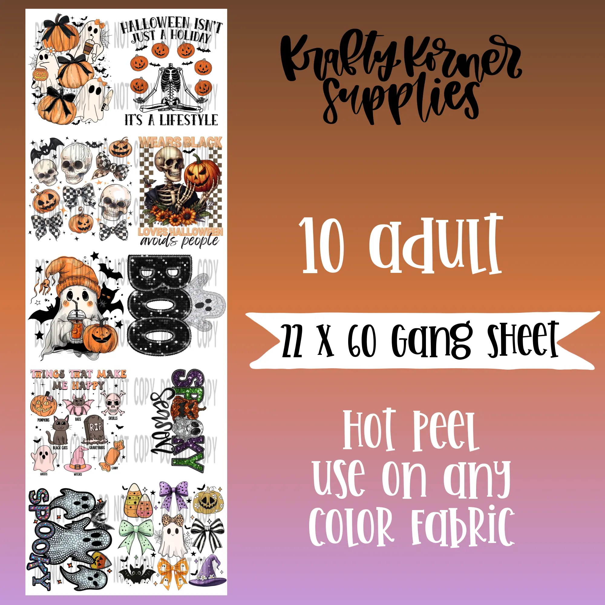 DTF Transfer Gang Sheet for Adults, 22x60in Office Stationery, Black-Wearing Halloween-Loving Design, Hot Peel, Compatible with Any Fabric, DIY Craft Supplies for DIY Design Projects